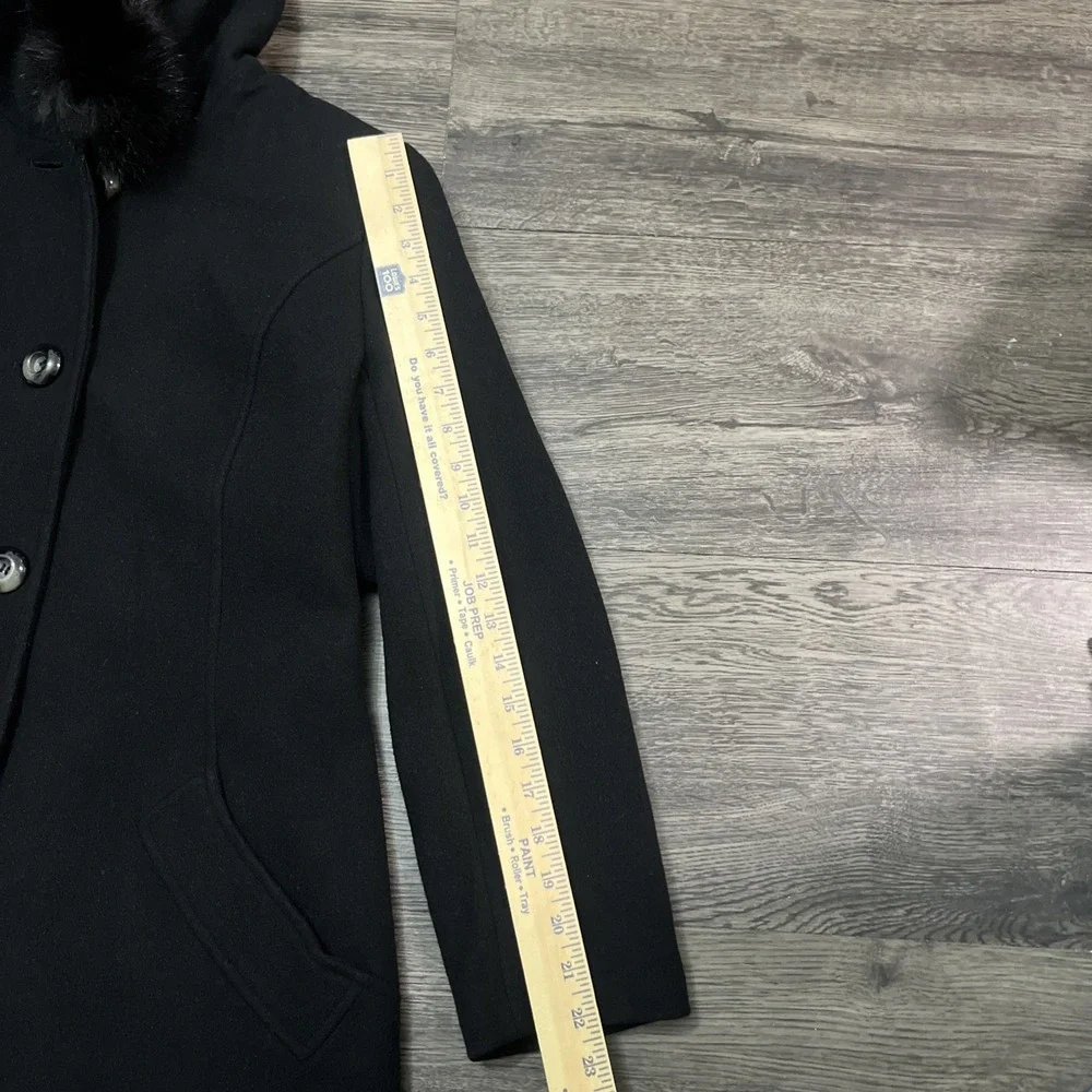 Sachi Collection Black Cashmere Blend women's Coat Size PL  Finland Fox Fur Trim - Picture 7 of 15